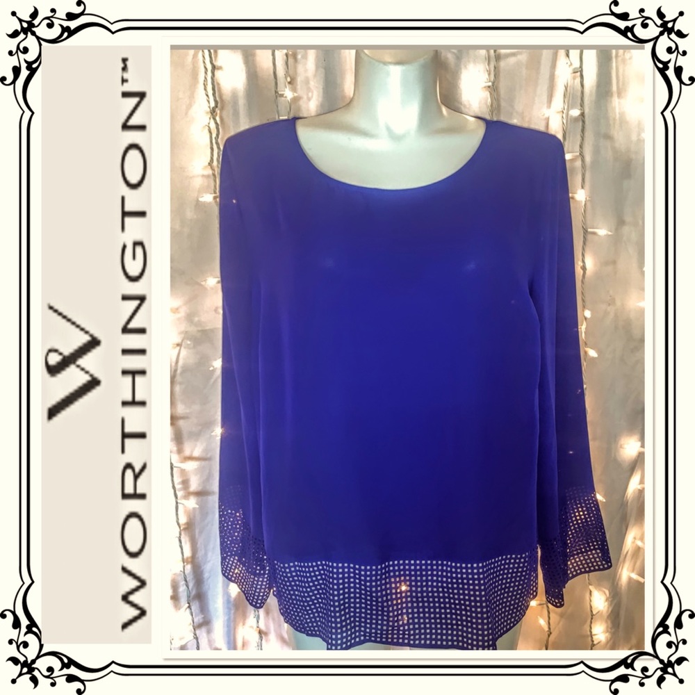 WORTHINGTON ⭐️ Periwinkle Sheer Long Sleeve Blouse